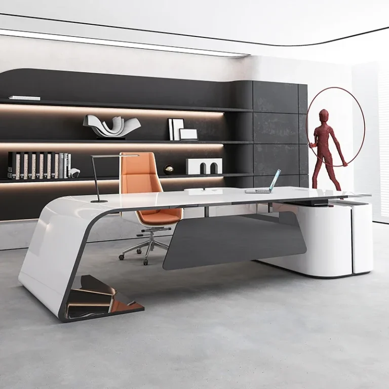 Luksuzni konferencijski sto sa stolovima za odlaganje i drvenom policom u obliku slova L za efikasan radni prostor. – KANCELARIJSKI NAMESTAJ